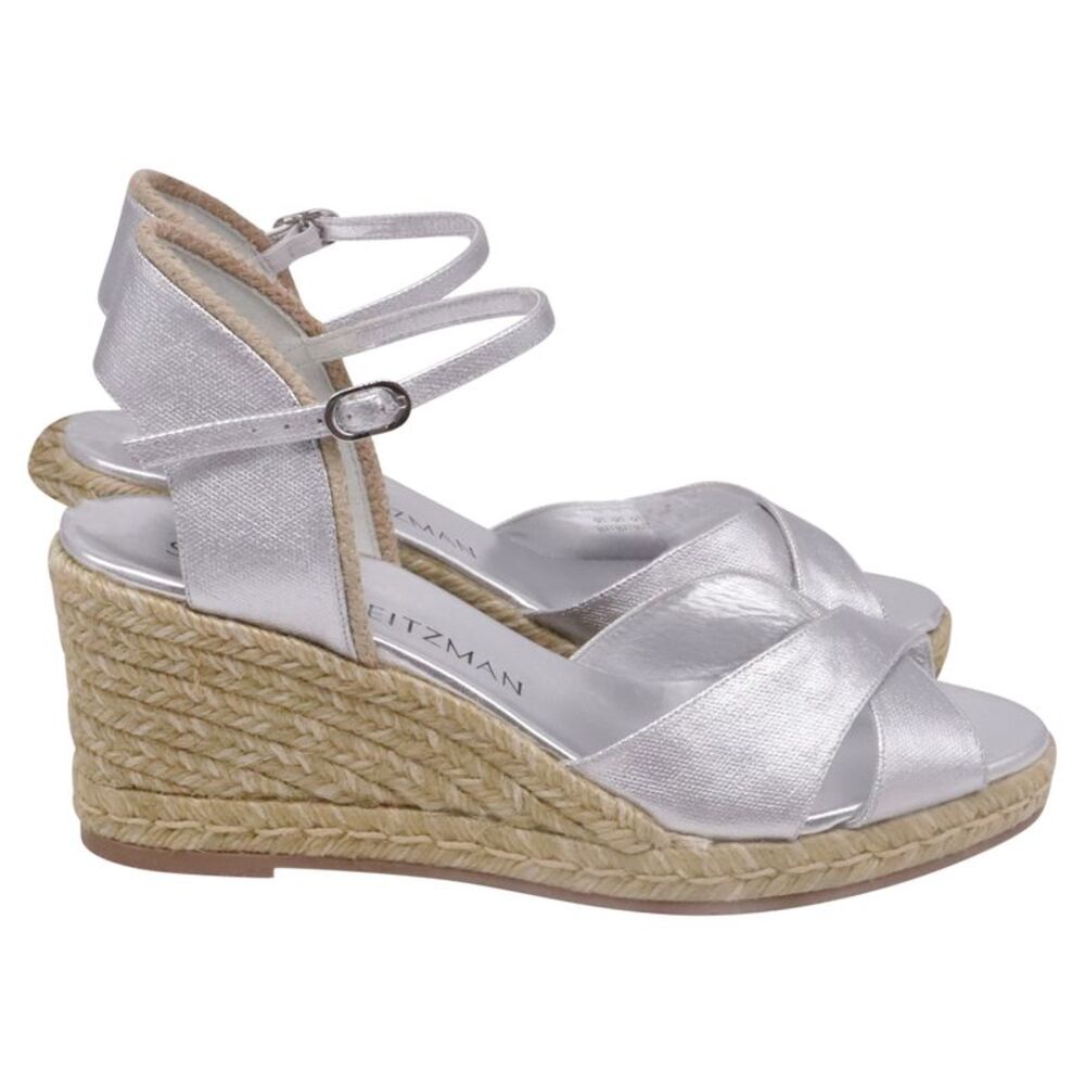 Stuart Weitzman Mirela II Espadrille Wedge in Silver Leather